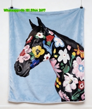 Hermes Colorful Floral Painted Horse Flannel Throw Blanket IMG_5412